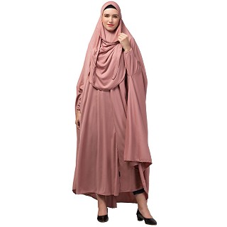 Free size jilbab with nose piece- Mauve Pink 
